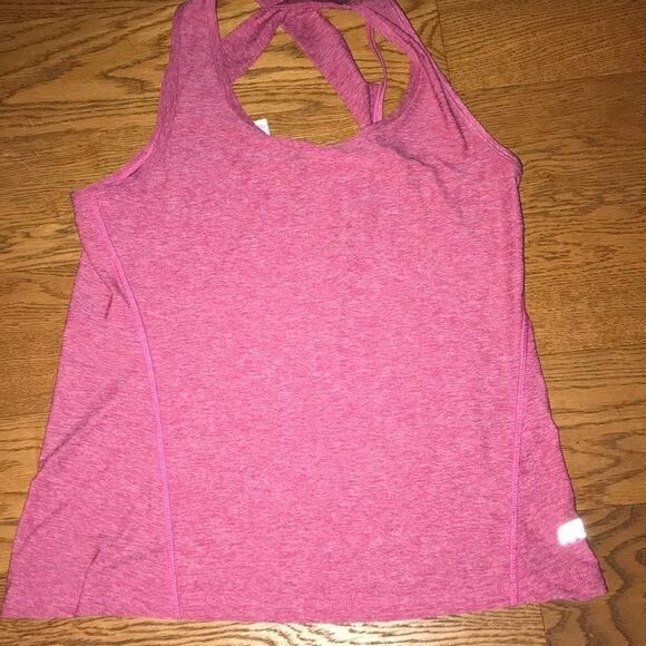 Marika Women's Pink Heather Crew Neck Crisscross Back Tank Top Size XS - Picture 2 of 6